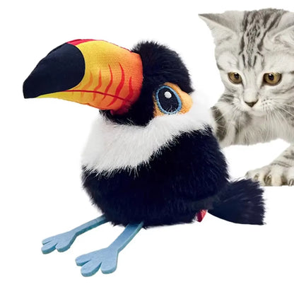 USB Rechargeable Interactive Plush Cat Toy with Flapping and Chirping Functions for Indoor Use