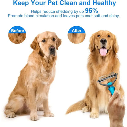 Professional Pet Grooming Brush - Dual-Sided Shedding and Dematting Undercoat Rake for Dogs and Cats, Effectively Reducing Shedding and Loose Fur