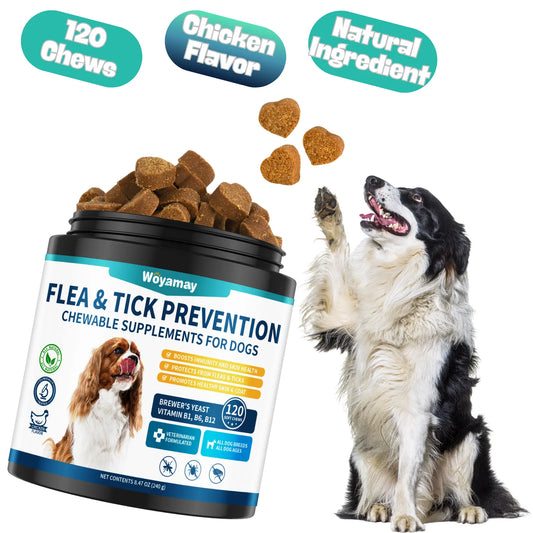 Woyamay Dog Flea and Tick Chews - 200 Count Omega-3 Enriched Natural Supplement for Daily Flea and Tick Support in Puppies of All Breeds and Sizes, Chicken Flavor