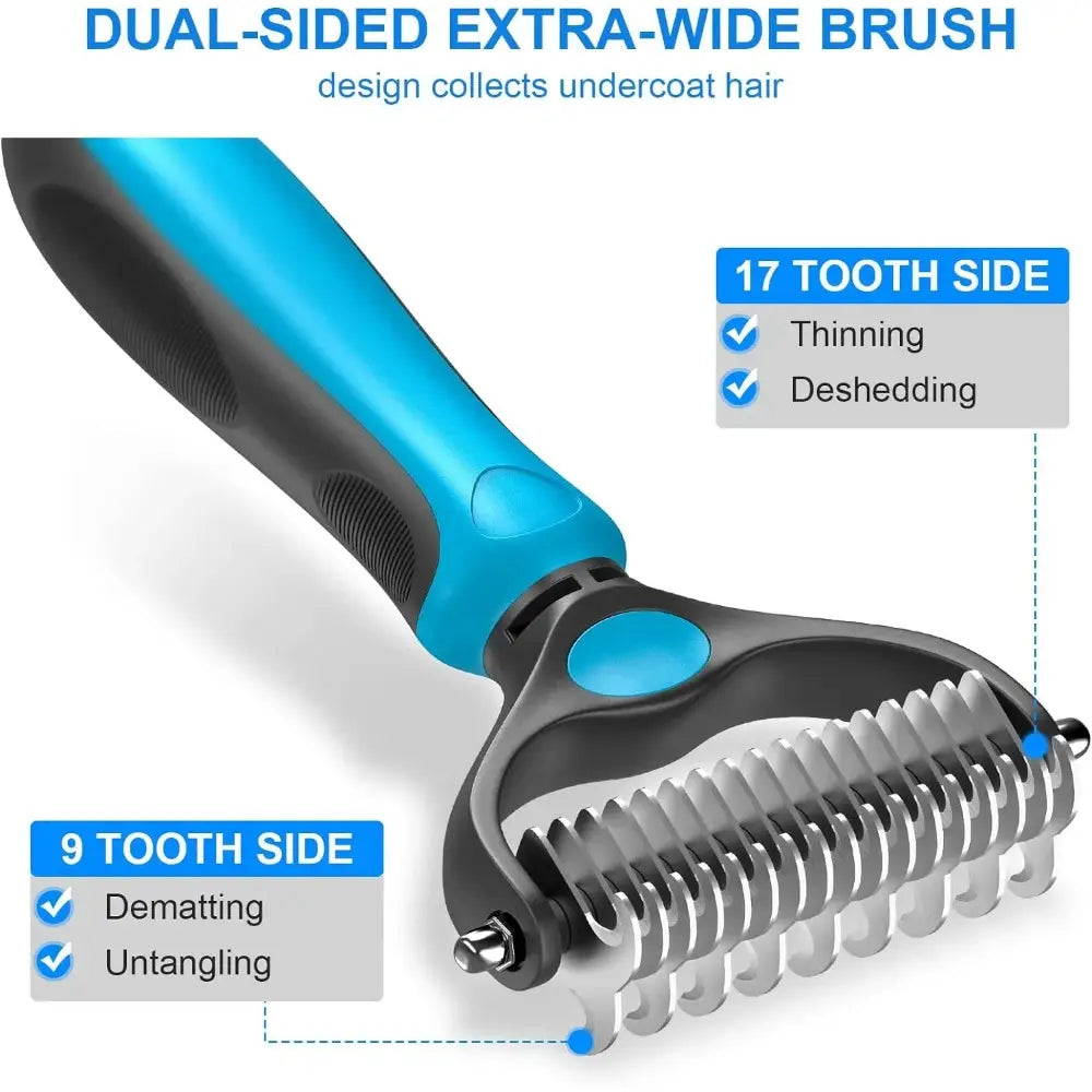 Professional Pet Grooming Brush - Dual-Sided Shedding and Dematting Undercoat Rake for Dogs and Cats, Effectively Reducing Shedding and Loose Fur