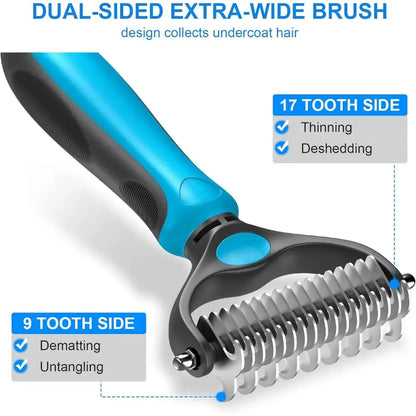 Professional Pet Grooming Brush - Dual-Sided Shedding and Dematting Undercoat Rake for Dogs and Cats, Effectively Reducing Shedding and Loose Fur