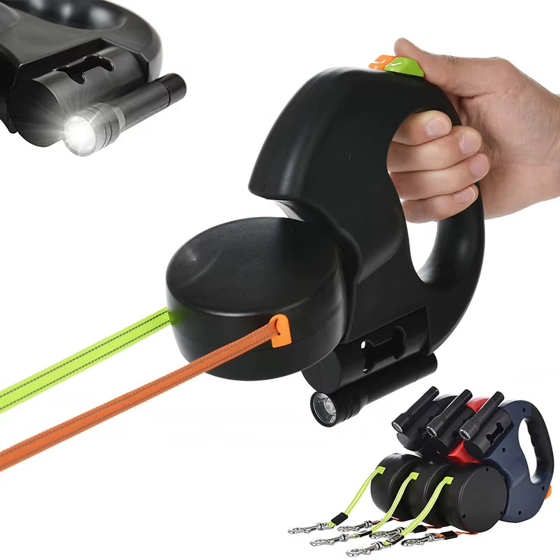 3M Reflective Retractable Dog Leash for Small Breeds with 360° Swivel, Tangle-Free Dual Walking Capability and Integrated Lighting System