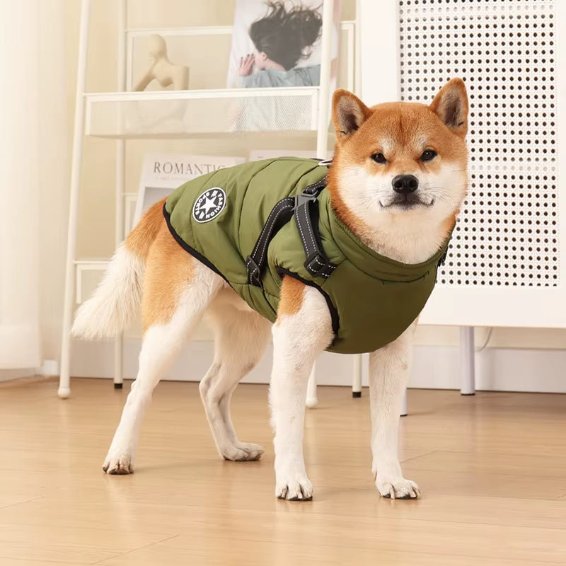 Premium Waterproof Winter Dog Jacket with Integrated Harness for Large Breeds, Ideal for Labradors, Chihuahuas, and French Bulldogs