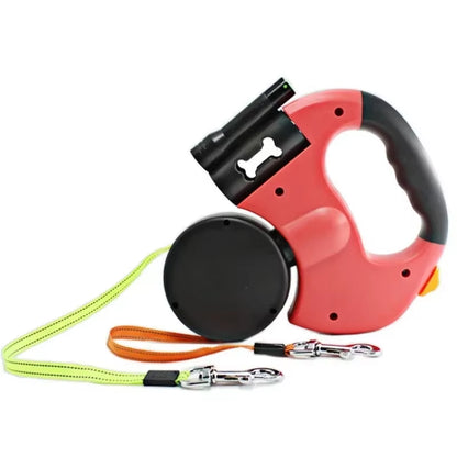 LED Automatic Retractable Dog Leash with Dual Heads and Built-in Storage Compartment - Premium Pet Accessories