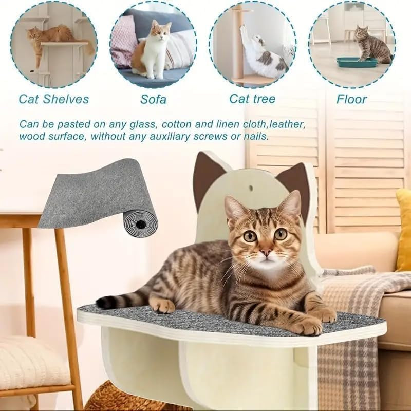 Self-Adhesive Cat Scratch Furniture Protector Mat - Customizable Scratch Pad for Cat Trees, Doors, and Couches (Dark Gray, 11.8 x 23 Inches)