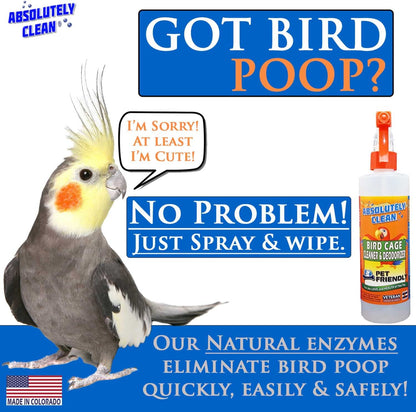 Premium Bird Cage Cleaner and Deodorizer - Effortless Spray and Wipe Application - Effectively Eliminates Bird Waste - Made in the USA - Fragrance-Free Formula (4X Concentrate - 16oz Yields 64oz)