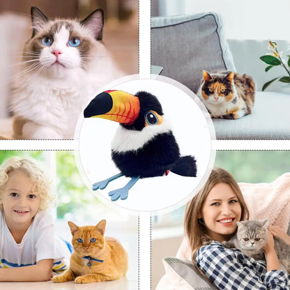 USB Rechargeable Interactive Plush Cat Toy with Flapping and Chirping Functions for Indoor Use