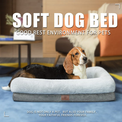 Extra Large Orthopedic Dog Bed with Bolster Sides, Removable and Washable Cover, Non-Slip Base, and Egg Foam Cushion, 46 x 30 Inches, Gray