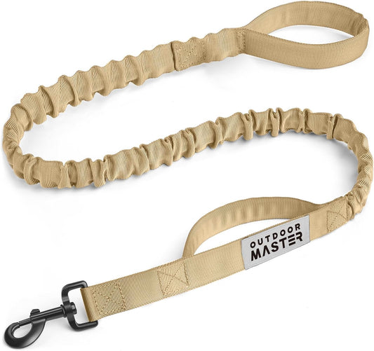 Heavy-Duty Bungee Dog Leash with Shock Absorption and Dual Padded Handles for Enhanced Safety and Comfort (Tan, 4 FT)