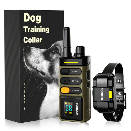 SOONCEJA 5280FT Remote Dog Training Collar - Waterproof Rechargeable E-Collar with 2 Stimulation Modes, Vibration, Tone, Night Light, and Pocket Clip for Medium to Large Dogs