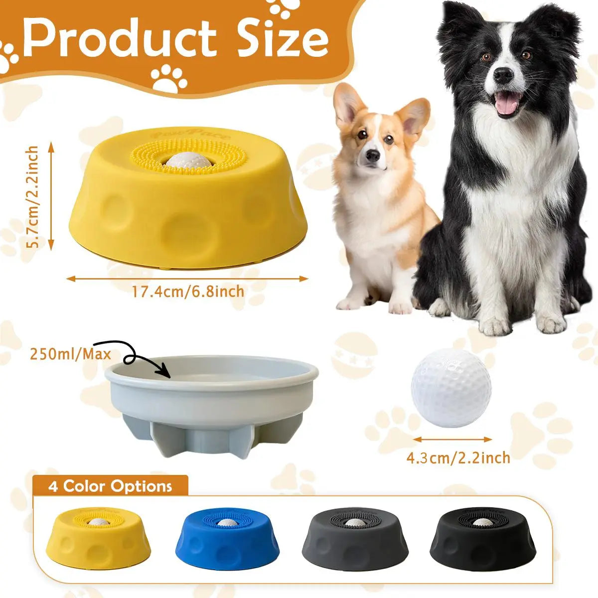 Pawpace Multi-Purpose Dog Bowl - Slow Feeder and Lick Bowl with Ball for Oral Hygiene, Featuring 8 Suction Cups for Mess-Free Liquid Treat Enrichment