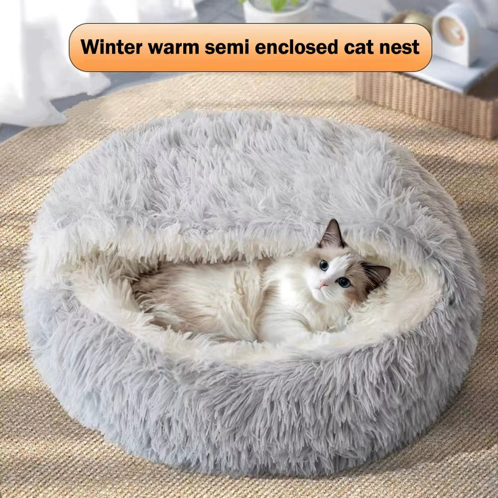 Winter Plush Round Pet Bed - Cozy Nesting Cushion for Small Dogs and Cats