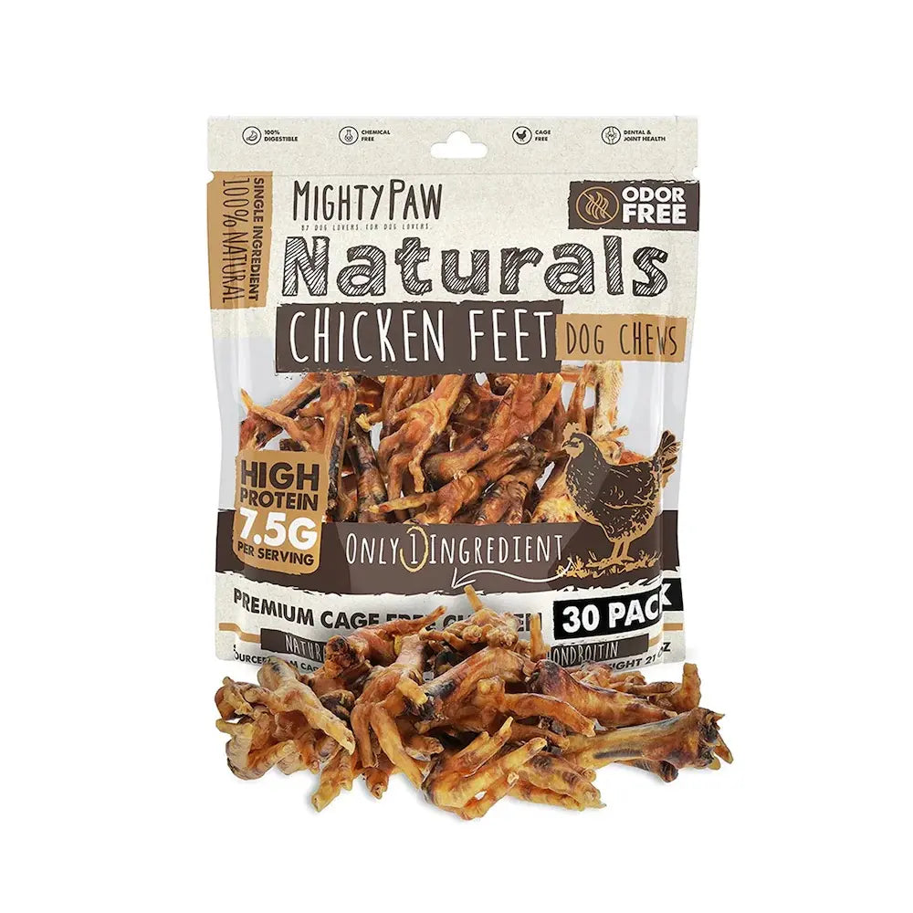 Mighty Paw Naturals All-Natural Chicken Feet Dog Chews - Crunchy, Protein-Dense, Grain-Free Treats for Joint Health