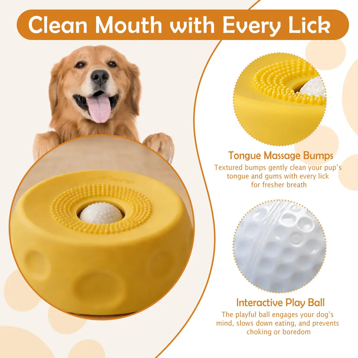 Pawpace Multi-Purpose Dog Bowl - Slow Feeder and Lick Bowl with Ball for Oral Hygiene, Featuring 8 Suction Cups for Mess-Free Liquid Treat Enrichment