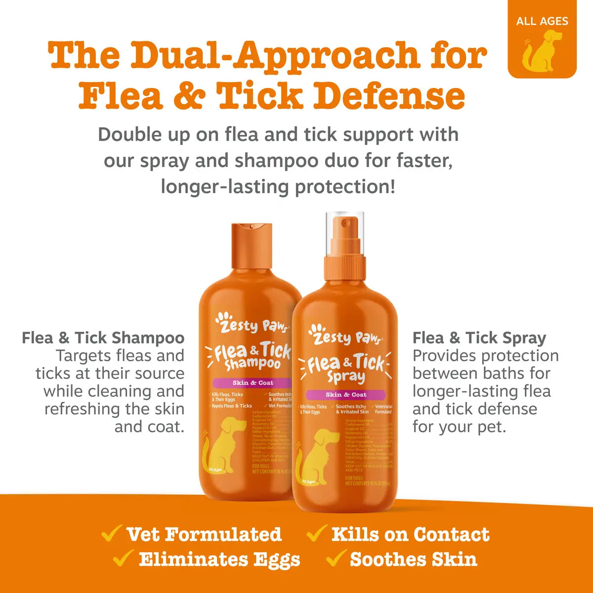 Fresh Start Pet Wash and Protect - 16 oz Shampoo and 16 oz Flea and Tick Spray Set