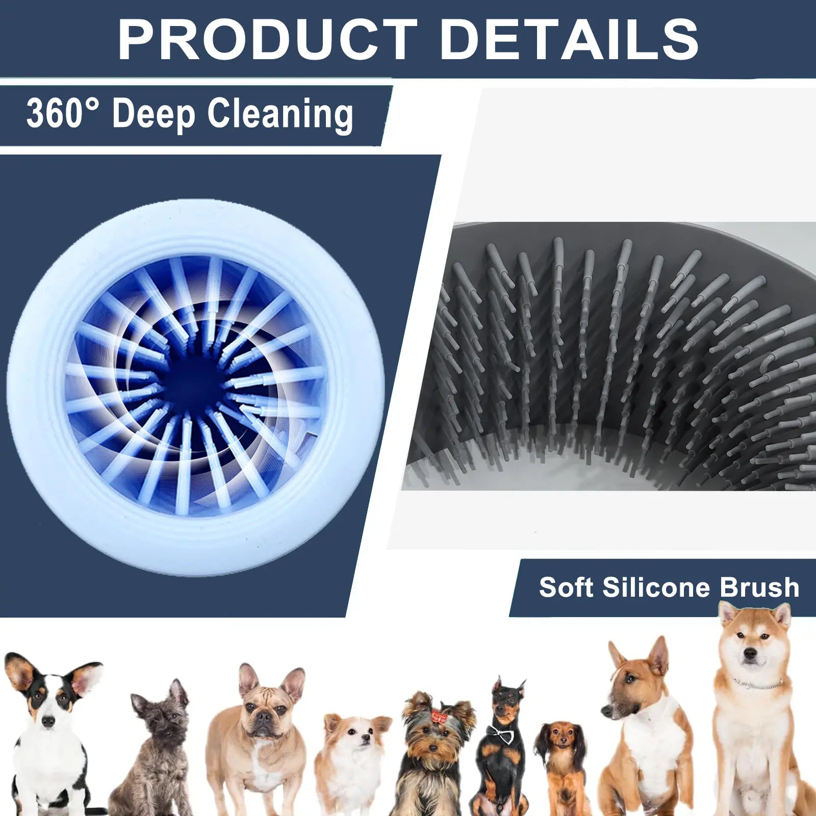 Portable Electric Dog Paw Cleaner and Massager - USB Rechargeable Paw Washing Cup for Small to Medium Dogs with ABS Silicone Bristles and 1500mAh Battery, One-Button Operation Pet Grooming Tool