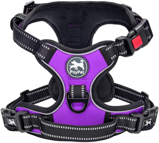 Adjustable No-Pull Dog Harness with Front Clip and Reflective Design, Soft Padded Vest with Control Handle for Small to Large Dogs (Purple, Medium)