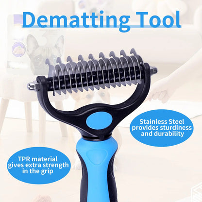 Professional Pet Grooming Brush - Dual-Sided Shedding and Dematting Undercoat Rake for Dogs and Cats, Effectively Reducing Shedding and Loose Fur