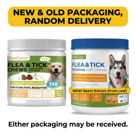OURCARES Natural Chicken Flavor Bites Prevention Chews for Dogs - 120 Count, Plant-Based with Probiotics, Coconut Oil, and Flaxseed for All Breeds - New and Old Packaging, Random Delivery