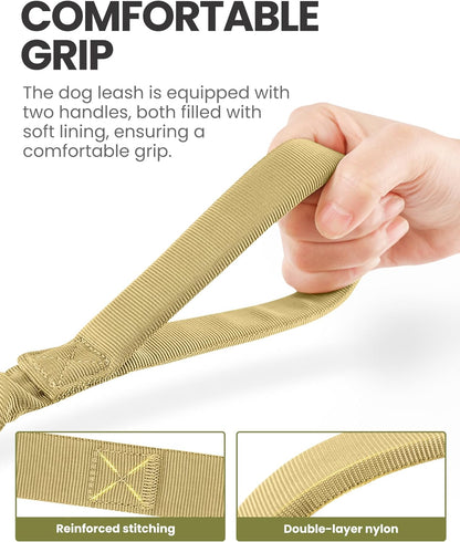 Heavy-Duty Bungee Dog Leash with Shock Absorption and Dual Padded Handles for Enhanced Safety and Comfort (Tan, 4 FT)