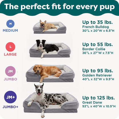 Large Memory Foam Dog Bed with Removable Bolsters and Washable Cover for Dogs up to 95 lbs - Plush Velvet Waves Comfort Sofa in Brownstone, Jumbo/XL