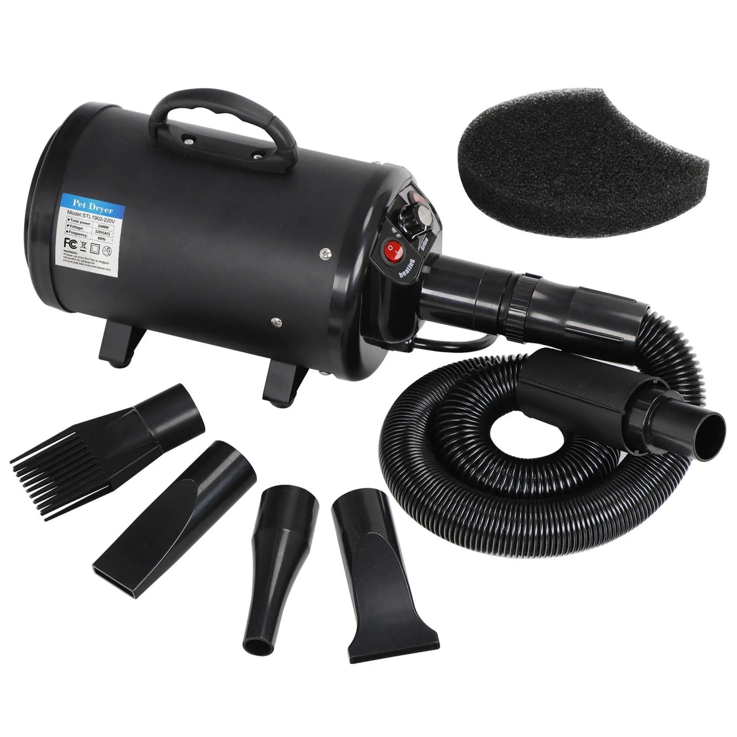 Professional Pet Grooming Hair Dryer - 2400W Portable Quick-Drying Variable-Speed Tool with 4 Adjustable Nozzles for Dogs, NOVA Model