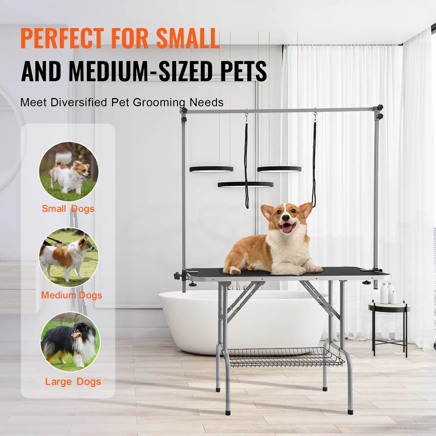 VEVOR Professional Pet Grooming Table with Two Arms and Clamp, 46'' Foldable Grooming Station for Medium and Small Dogs, Includes Free No-Sit Haunch Holder and Grooming Loop, Supports Up to 330 lbs