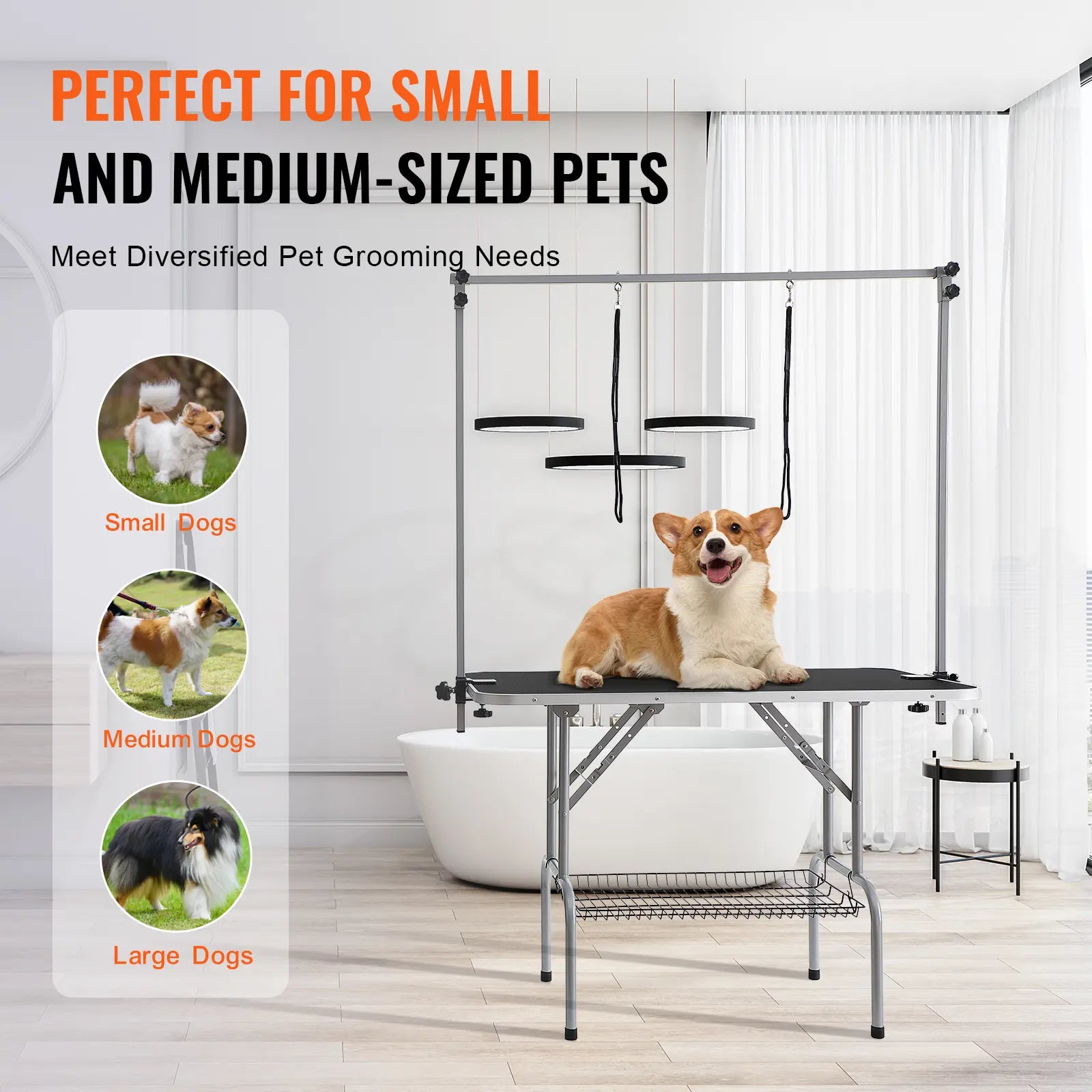VEVOR Professional Pet Grooming Table with Two Arms and Clamp, 46'' Foldable Grooming Station for Medium and Small Dogs, Includes Free No-Sit Haunch Holder and Grooming Loop, Supports Up to 330 lbs