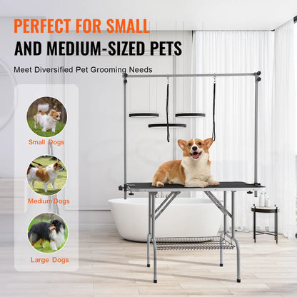 VEVOR Professional Pet Grooming Table with Two Arms and Clamp, 46'' Foldable Grooming Station for Medium and Small Dogs, Includes Free No-Sit Haunch Holder and Grooming Loop, Supports Up to 330 lbs