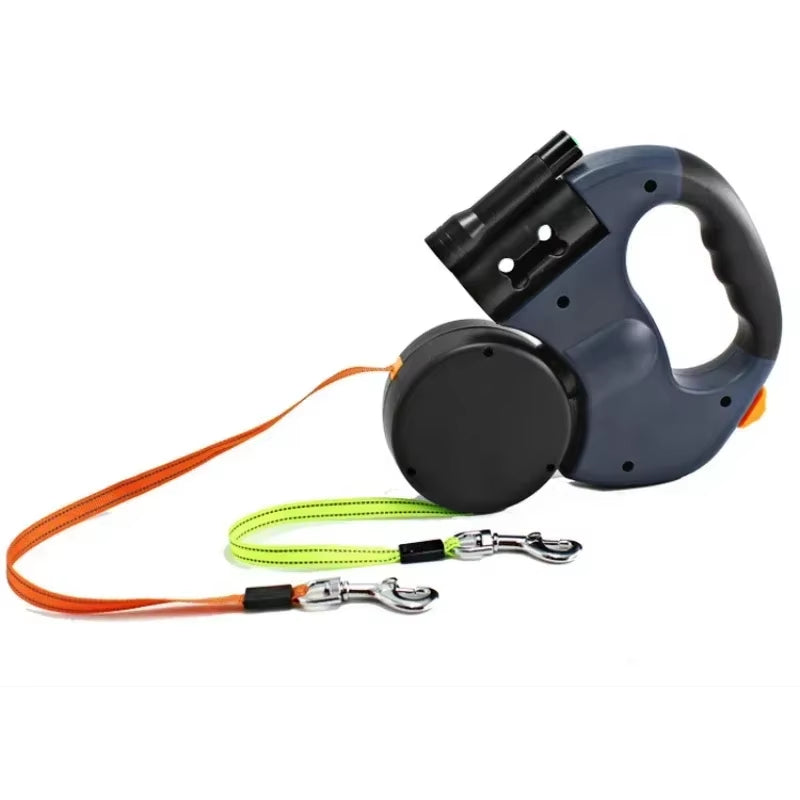 LED Automatic Retractable Dog Leash with Dual Heads and Built-in Storage Compartment - Premium Pet Accessories