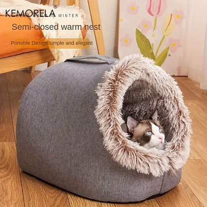 Premium Portable Cat Bed - Luxurious and Insulated Sleeping Solution with Convenient Carry Handle