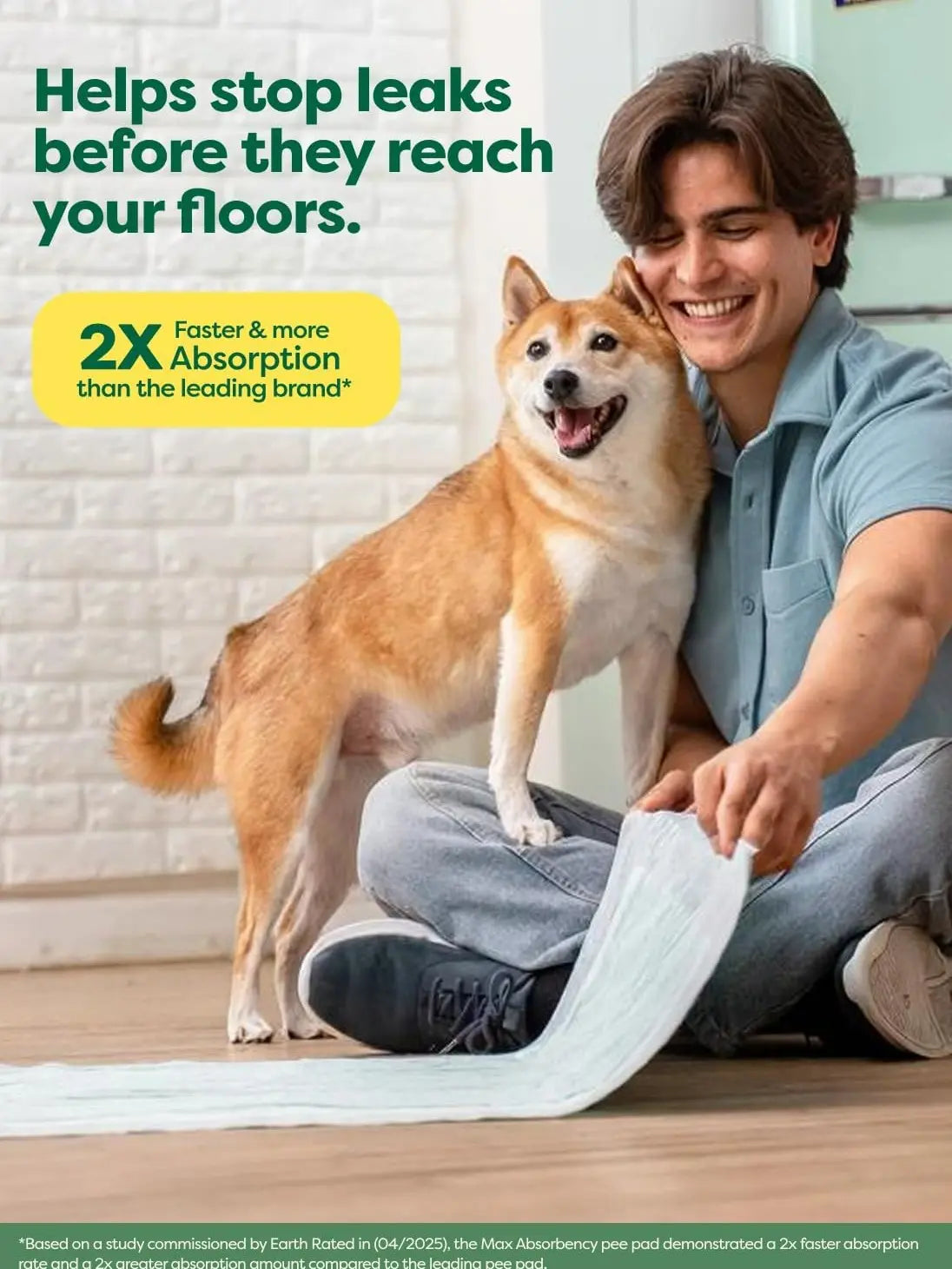 Earth Rated Max Absorbency Puppy Pee Pads - Leak-Proof, Unscented, Large (22” x 23”), 40 Count, Enhanced Odor Control and Rapid Absorption