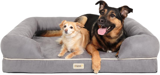 Chester Extra Large Orthopedic Memory Foam Dog Bed with Calming Couch Design, Wall Rim Pillow, Water-Resistant Liner, Washable Cover, and Non-Slip Bottom in Grey