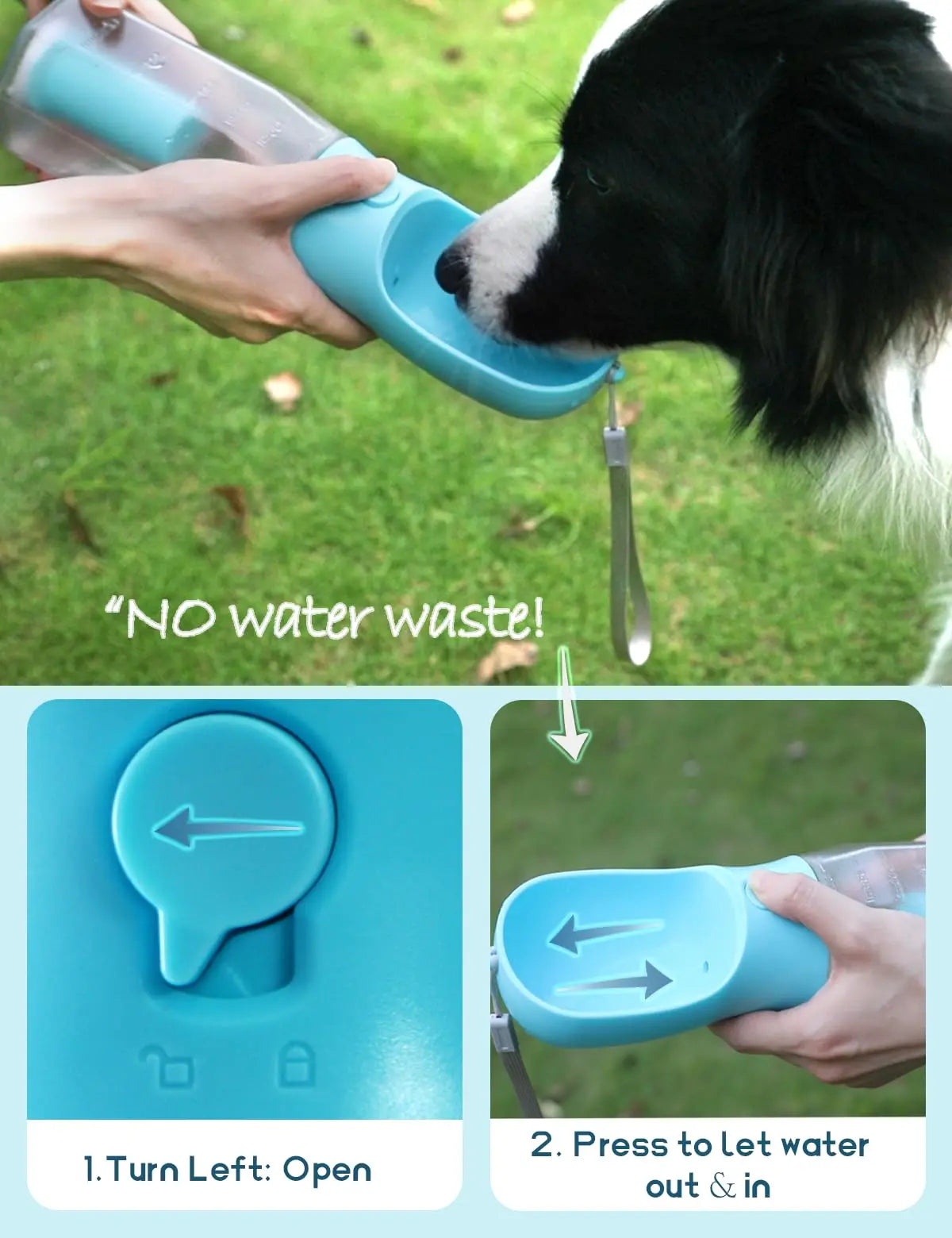 Portable Dog Water Bottle with 3-in-1 Travel Bowl Dispenser, Food Treat Container, and Poop Bag Holder - Ideal for Outdoor Activities with Large Dogs, 20 Oz, Blue