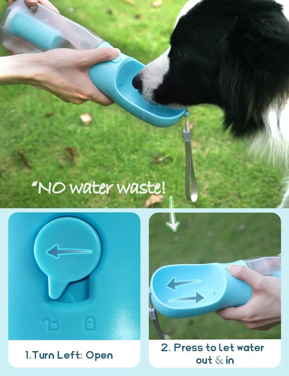 Portable Dog Water Bottle with 3-in-1 Travel Bowl Dispenser, Food Treat Container, and Poop Bag Holder - Ideal for Outdoor Activities with Large Dogs, 20 Oz, Blue