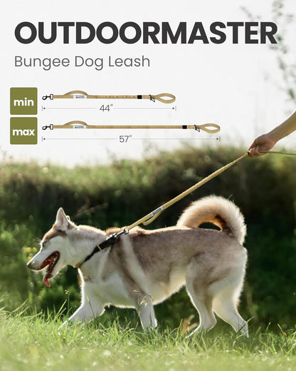 Heavy-Duty Bungee Dog Leash with Shock Absorption and Dual Padded Handles for Enhanced Safety and Comfort (Tan, 4 FT)