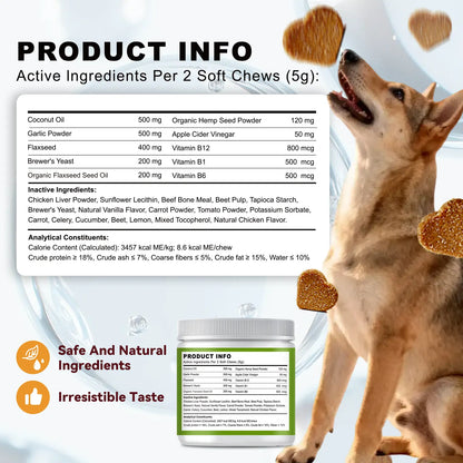 OURCARES Natural Chicken Flavor Bites Prevention Chews for Dogs - 120 Count, Plant-Based with Probiotics, Coconut Oil, and Flaxseed for All Breeds - New and Old Packaging, Random Delivery