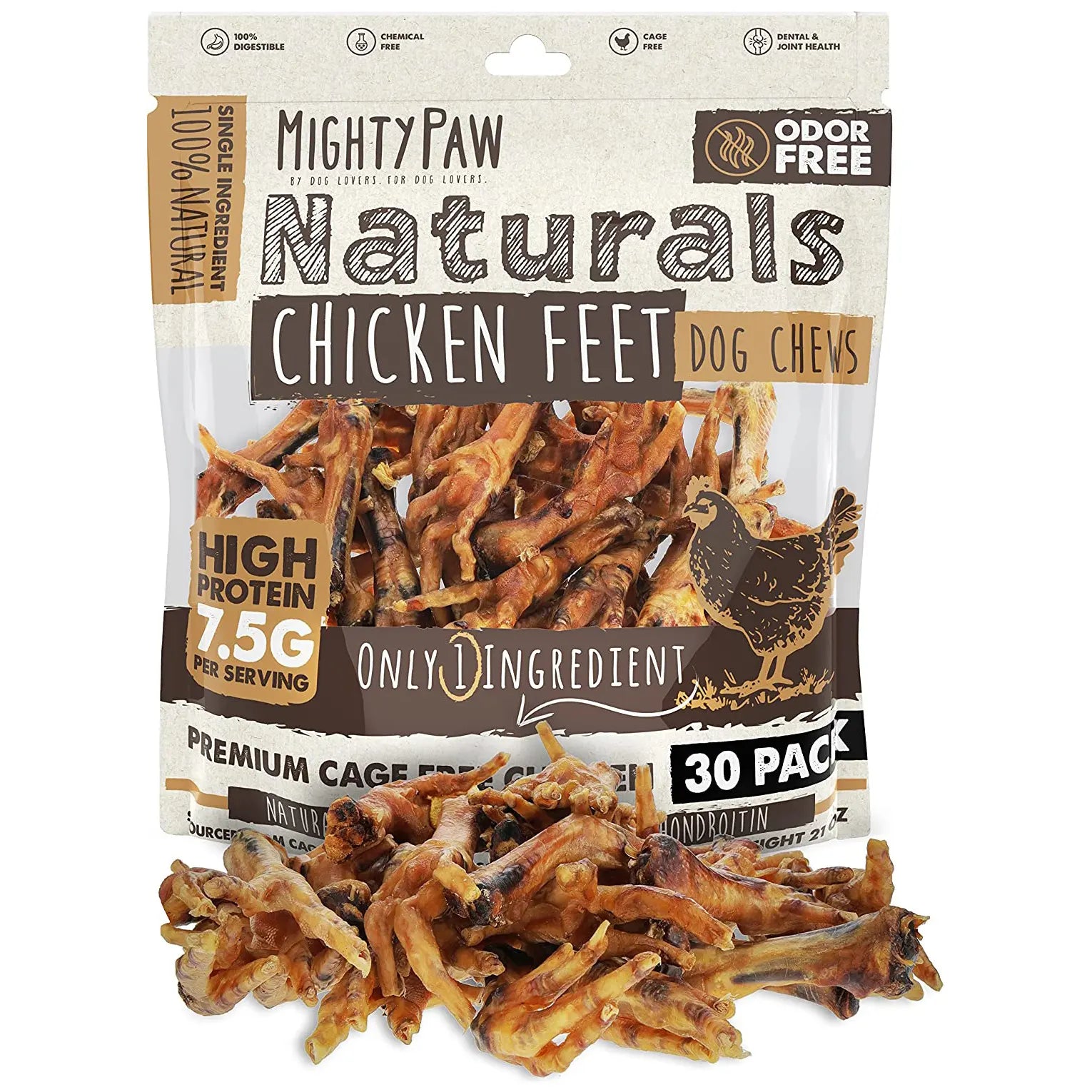 Mighty Paw Naturals All-Natural Chicken Feet Dog Chews - Crunchy, Protein-Dense, Grain-Free Treats for Joint Health