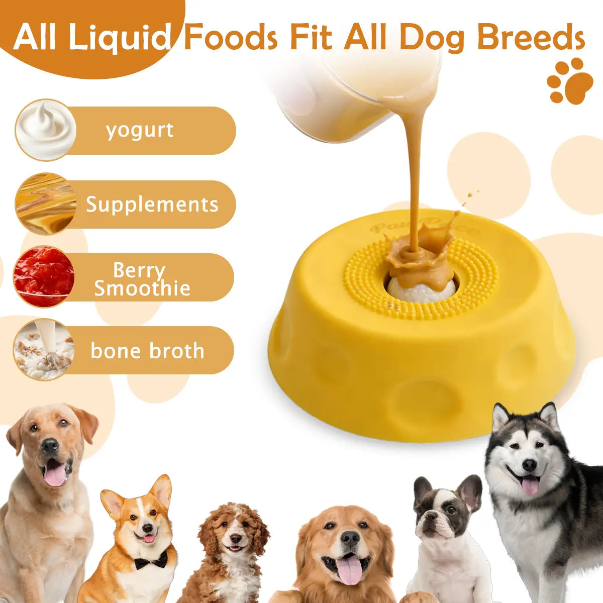 Pawpace Multi-Purpose Dog Bowl - Slow Feeder and Lick Bowl with Ball for Oral Hygiene, Featuring 8 Suction Cups for Mess-Free Liquid Treat Enrichment