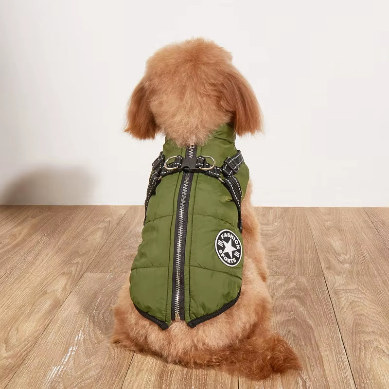 Premium Waterproof Winter Dog Jacket with Integrated Harness for Large Breeds, Ideal for Labradors, Chihuahuas, and French Bulldogs