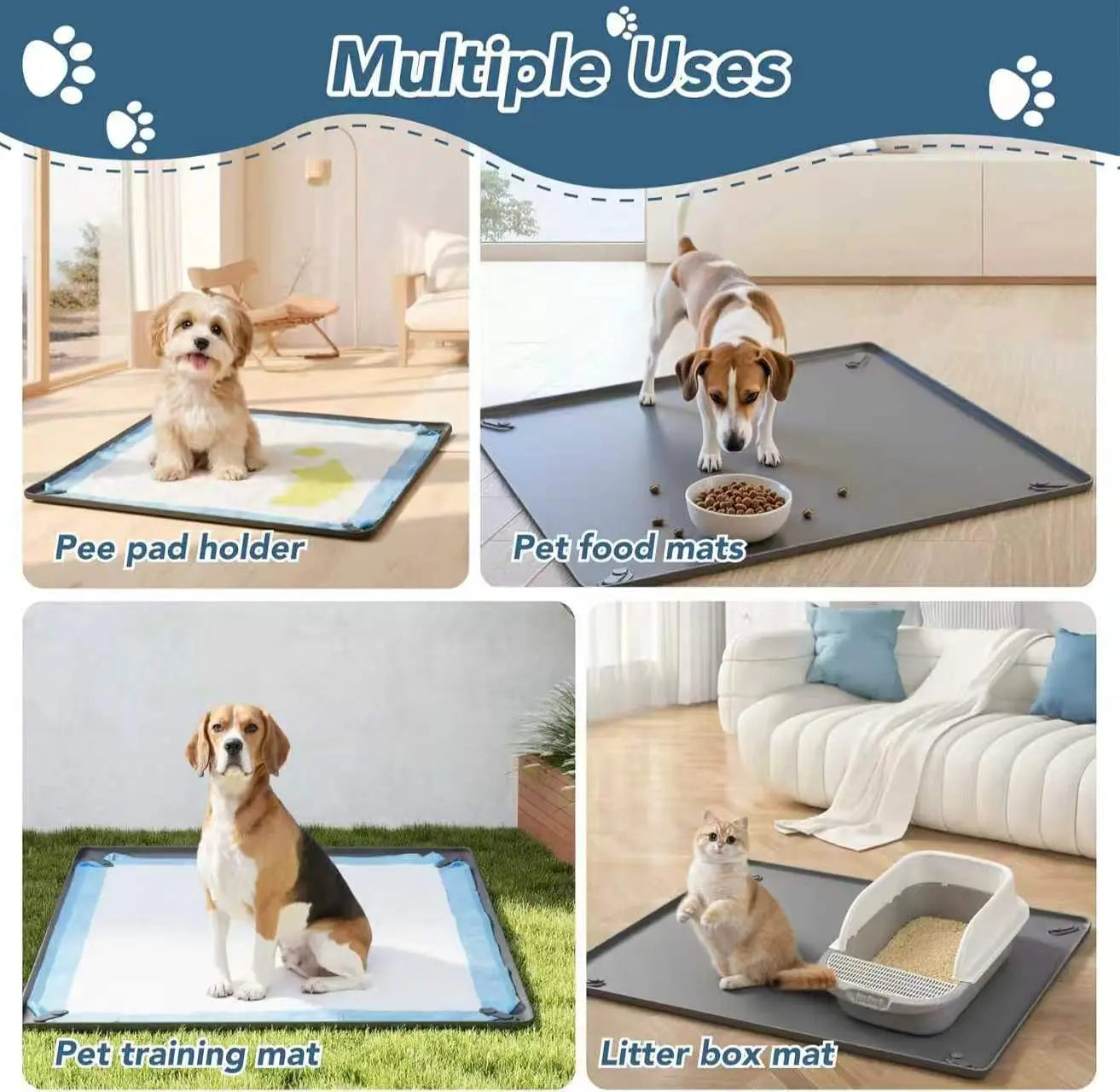 Dog Pee Pad Holder Tray - Fits Up to 36” x 23” Pads for Dogs - Durable Grip, Elevated Edges, and Easy-to-Clean Silicone Surface for Indoor Protection