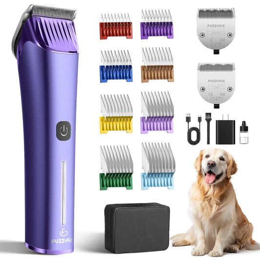 Nova Fuzzyfix Professional Dog Grooming Clipper with Replacement Blade - 5-in-1 Adjustable Cordless Pet Grooming Kit, 2-Speed Rechargeable Trimmer with Detachable Metal Guide Combs for Dogs and Horses