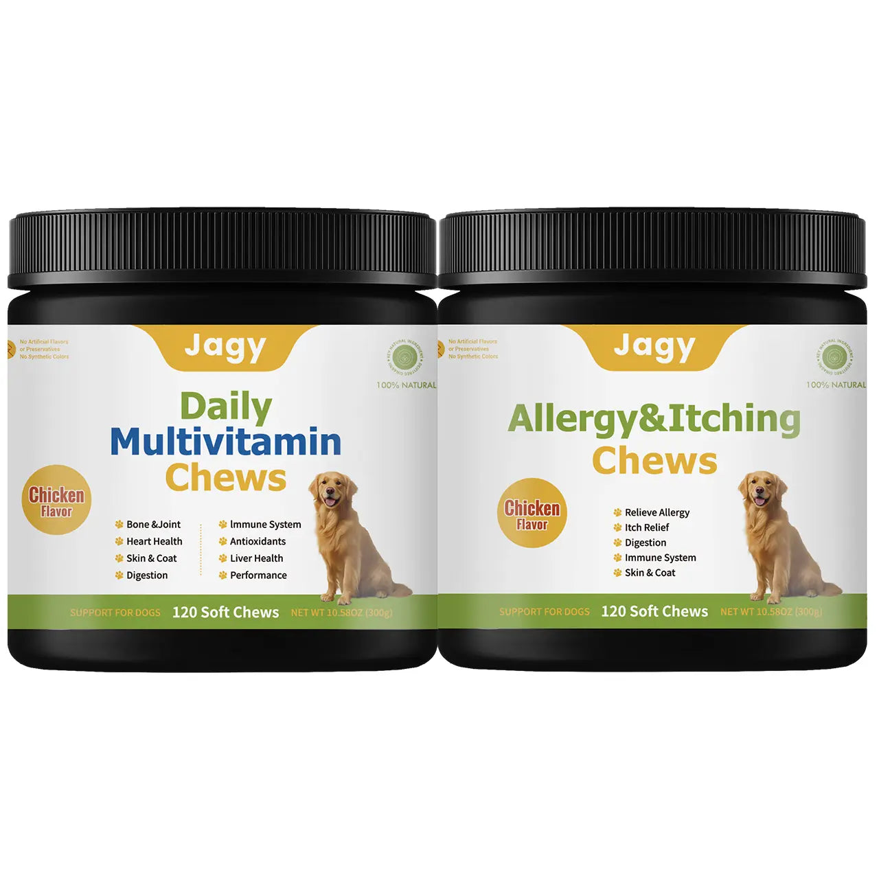Jagy Omega-3 Allergy Relief Chews for Dogs - 120 Natural Fish Oil Treats for Itchy Skin, Hot Spots, and Shedding with Advanced Skin & Coat Vitamins for Optimal Pet Health