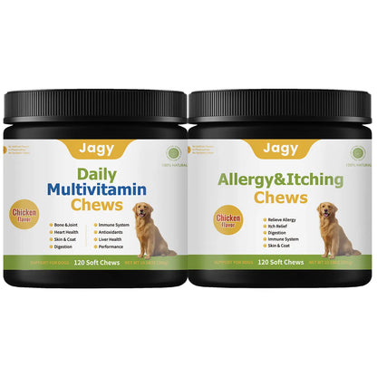 Jagy Omega-3 Allergy Relief Chews for Dogs - 120 Natural Fish Oil Treats for Itchy Skin, Hot Spots, and Shedding with Advanced Skin & Coat Vitamins for Optimal Pet Health