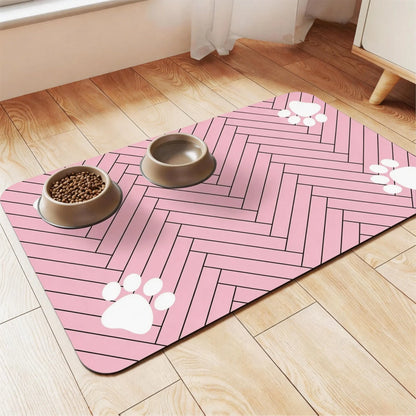 Quick-Drying Absorbent Pet Feeding Mat for Dogs and Cats with Non-Slip Rubber Base and Dark Polyester Surface for Indoor Use