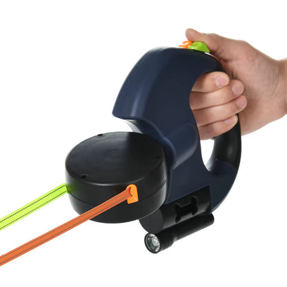 3M Reflective Retractable Dog Leash for Small Breeds with 360° Swivel, Tangle-Free Dual Walking Capability and Integrated Lighting System