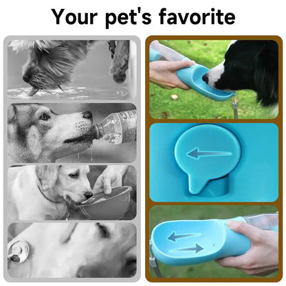 Portable Dog Water Bottle with 3-in-1 Travel Bowl Dispenser, Food Treat Container, and Poop Bag Holder - Ideal for Outdoor Activities with Large Dogs, 20 Oz, Blue