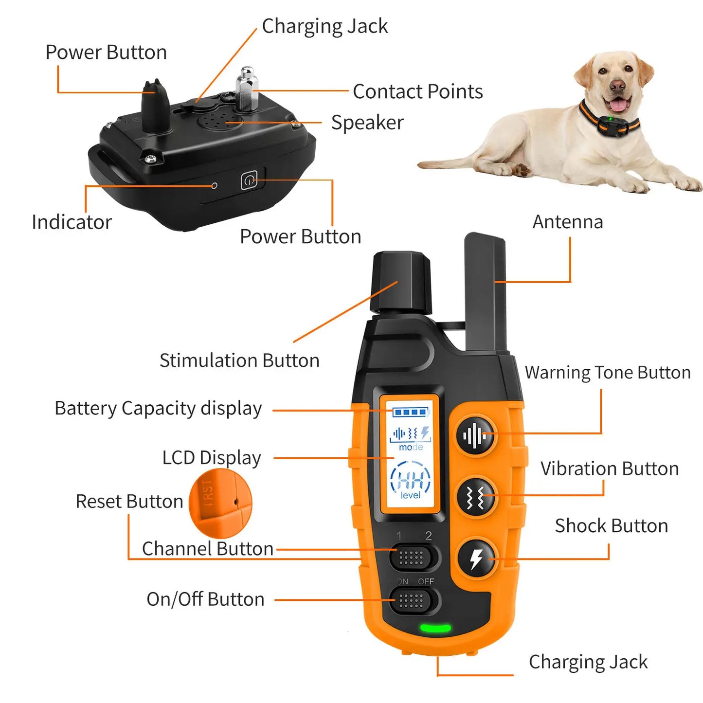 Professional Dog Training Collars with Remote Control, 3300Ft Range, Adjustable Nylon Strap, Multiple Training Modes (Beep, Vibration, Safe Shock), Rechargeable and Waterproof, Suitable for Dogs Weighing 5-150 lbs