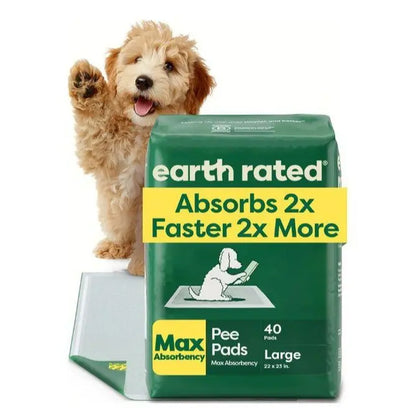 Earth Rated Max Absorbency Puppy Pee Pads - Leak-Proof, Unscented, Large (22” x 23”), 40 Count, Enhanced Odor Control and Rapid Absorption