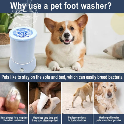 Portable Electric Dog Paw Cleaner and Massager - USB Rechargeable Paw Washing Cup for Small to Medium Dogs with ABS Silicone Bristles and 1500mAh Battery, One-Button Operation Pet Grooming Tool